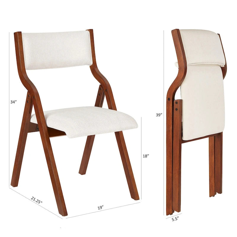 Chaise de salle à manger pliante crème et cerisier, lot de 2