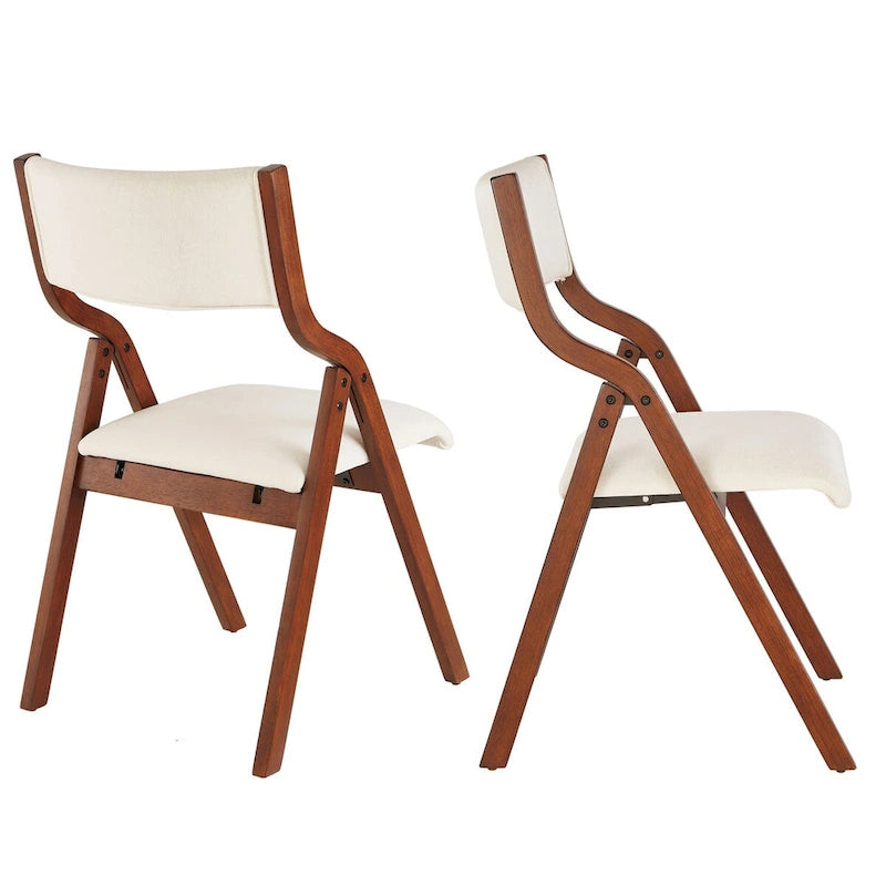 Chaise de salle à manger pliante crème et cerisier, lot de 2
