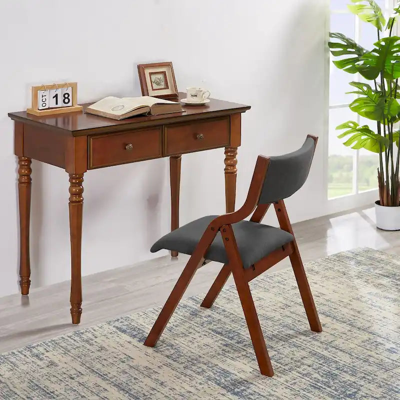 Chaise de salle à manger pliante crème et cerisier, lot de 2