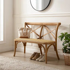 Banc X-arrière en rotin marron antique, 2 places