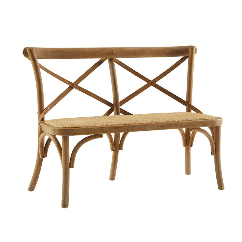 Banc X-arrière en rotin marron antique, 2 places