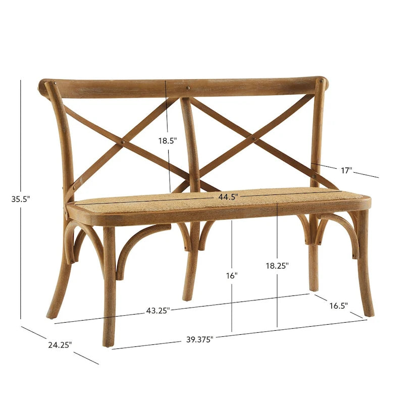 Banc X-arrière en rotin marron antique, 2 places