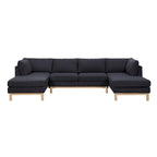 Canapé d'angle en sherpa noir en forme de U avec double méridienne, 4 à 6 places