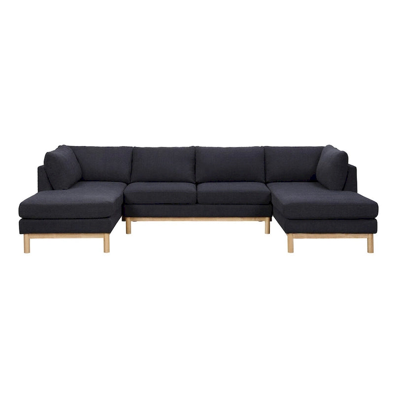 Canapé d'angle en sherpa noir en forme de U avec double méridienne, 4 à 6 places