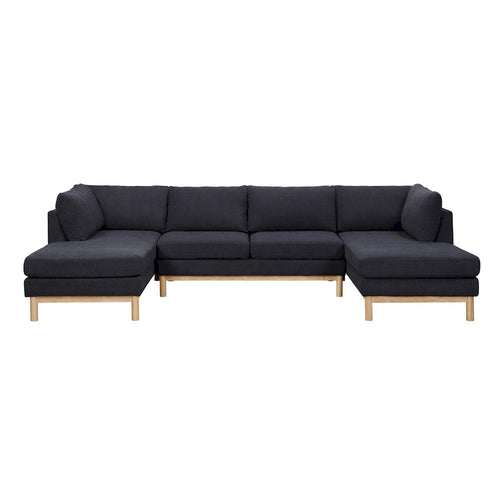 Canapé d'angle en sherpa noir en forme de U avec double méridienne, 4 à 6 places