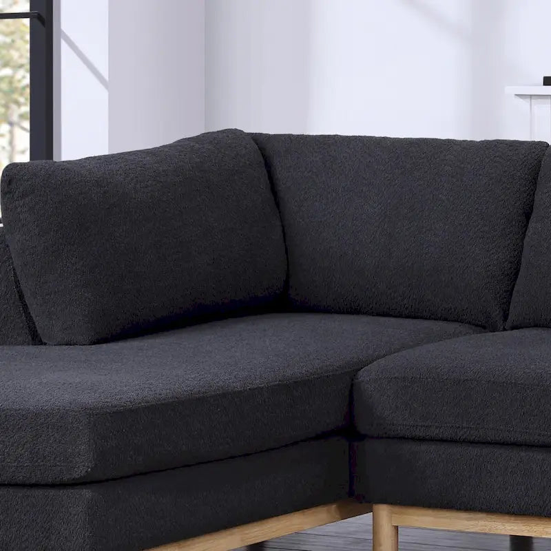 Canapé d'angle en sherpa noir en forme de U avec double méridienne, 4 à 6 places