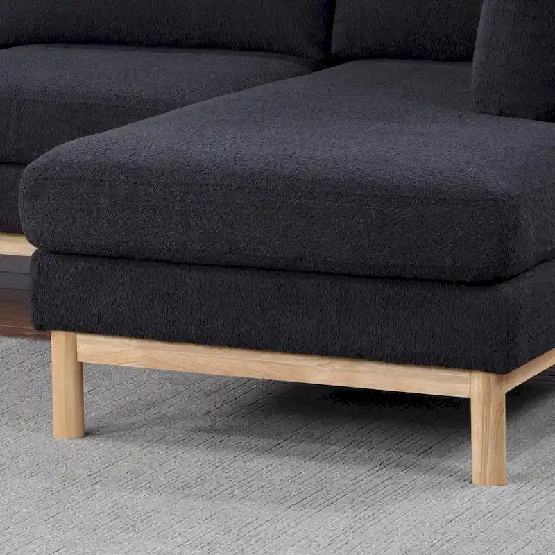 Canapé d'angle en sherpa noir en forme de U avec double méridienne, 4 à 6 places