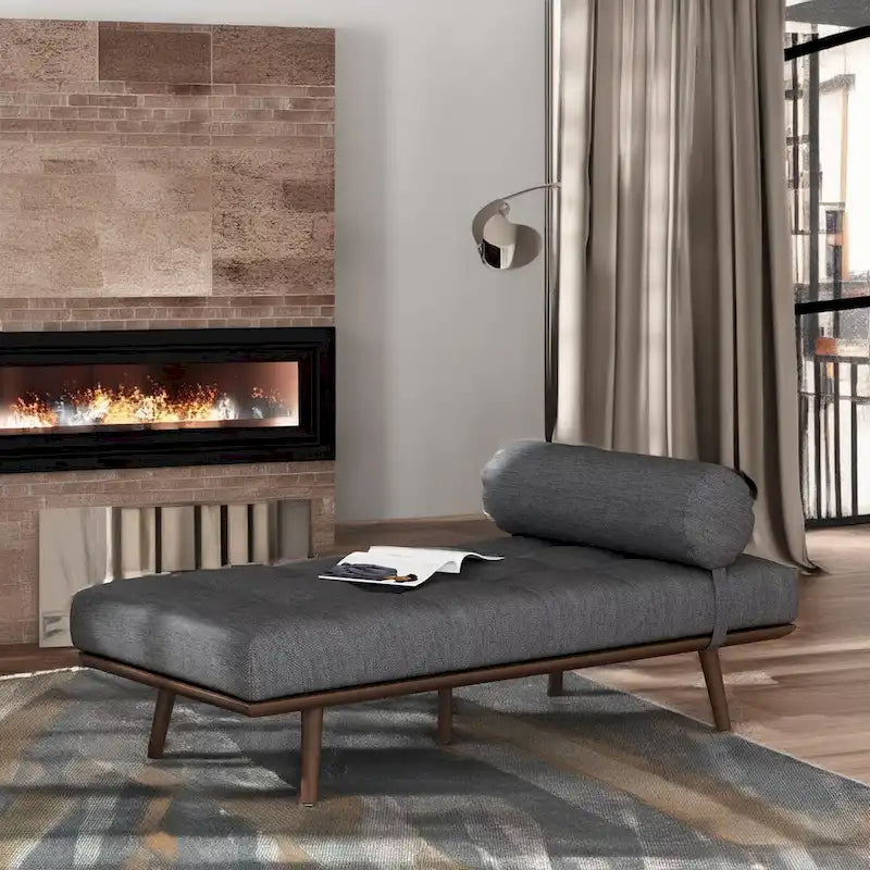 Méridienne Mid-Century 1 place anthracite / bleu marine / beige