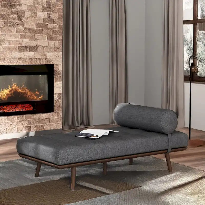 Méridienne Mid-Century 1 place anthracite / bleu marine / beige