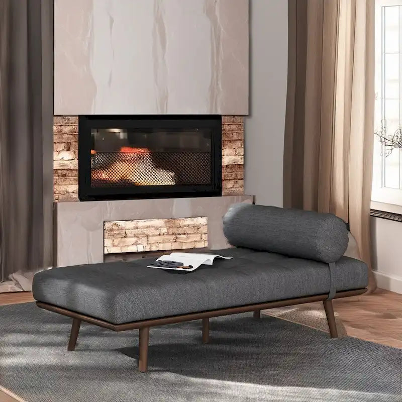 Méridienne Mid-Century 1 place anthracite / bleu marine / beige