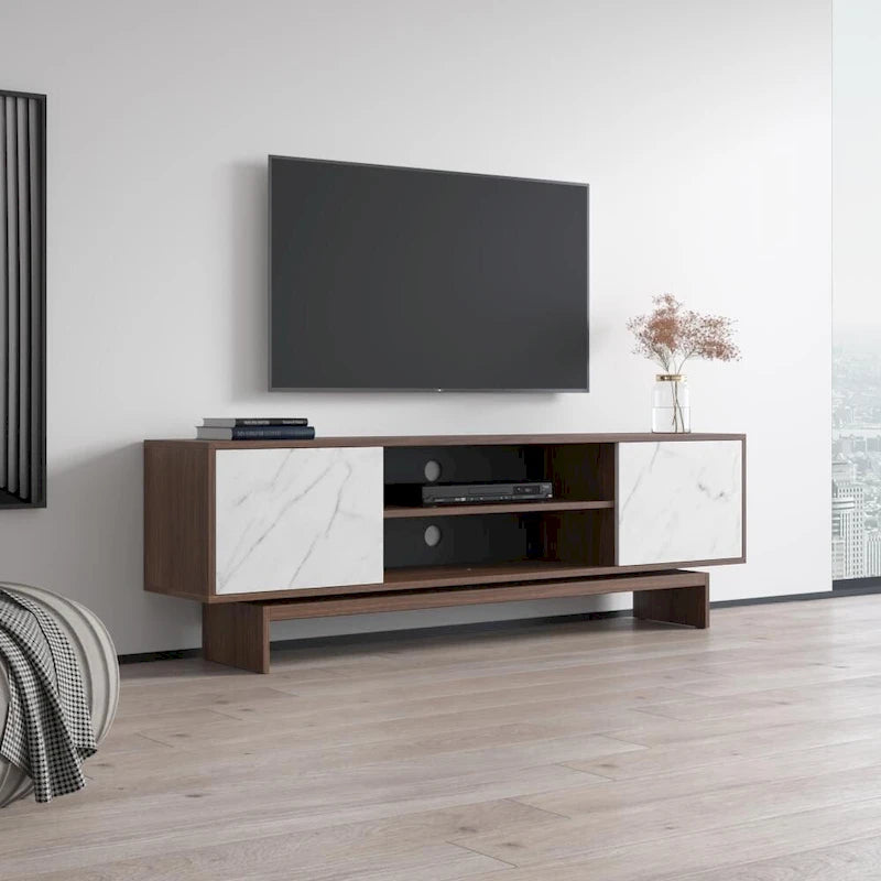 Meuble TV bas Noyer/Noir et Blanc, convient jusqu'à 80"