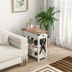 Table d'appoint blanche avec prise, 2 ports USB et étagères – 1 personne