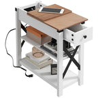Table d'appoint blanche avec prise, 2 ports USB et étagères – 1 personne