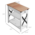Table d'appoint blanche avec prise, 2 ports USB et étagères – 1 personne