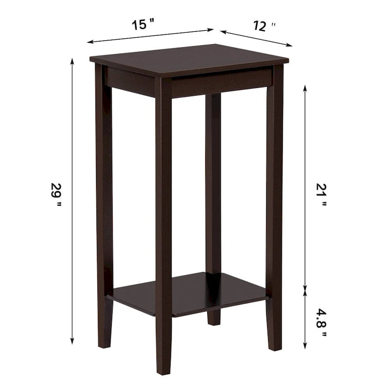 Table d'appoint à 2 niveaux en bois, coloris café foncé, simple
