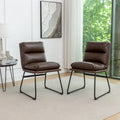 Chaise de salle à manger tapissée en tissu marron/blanc cassé avec piètement luge, lot de 2