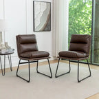 Chaise de salle à manger tapissée en tissu marron/blanc cassé avec piètement luge, lot de 2