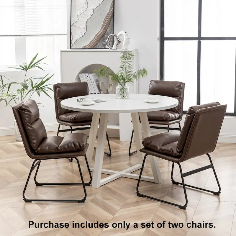 Chaise de salle à manger tapissée en tissu marron/blanc cassé avec piètement luge, lot de 2
