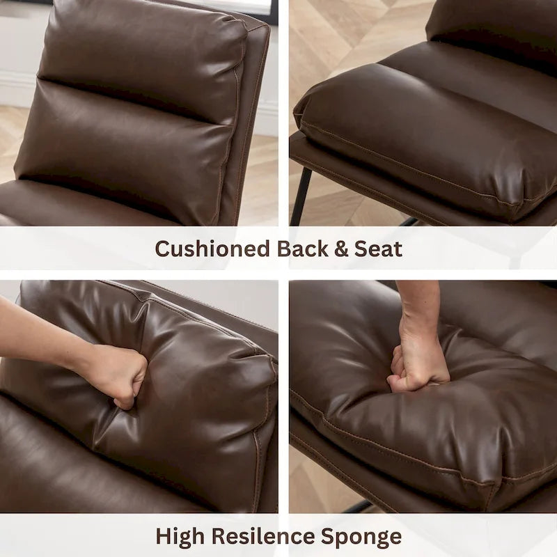 Chaise de salle à manger tapissée en tissu marron/blanc cassé avec piètement luge, lot de 2