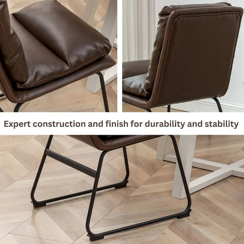 Chaise de salle à manger tapissée en tissu marron/blanc cassé avec piètement luge, lot de 2