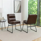 Chaise de salle à manger tapissée en tissu marron/blanc cassé avec piètement luge, lot de 2