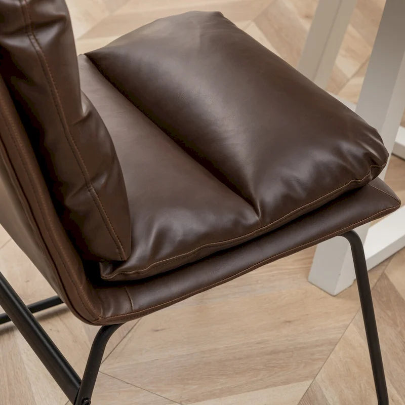 Chaise de salle à manger tapissée en tissu marron/blanc cassé avec piètement luge, lot de 2