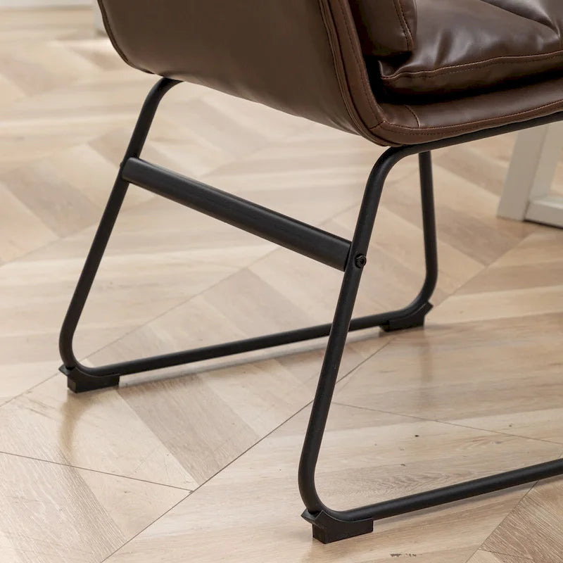 Chaise de salle à manger tapissée en tissu marron/blanc cassé avec piètement luge, lot de 2