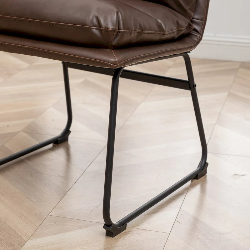 Chaise de salle à manger tapissée en tissu marron/blanc cassé avec piètement luge, lot de 2