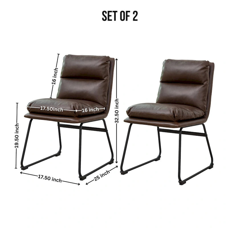 Chaise de salle à manger tapissée en tissu marron/blanc cassé avec piètement luge, lot de 2