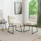 Chaise de salle à manger tapissée en tissu marron/blanc cassé avec piètement luge, lot de 2