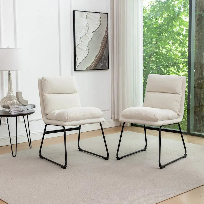 Chaise de salle à manger tapissée en tissu marron/blanc cassé avec piètement luge, lot de 2