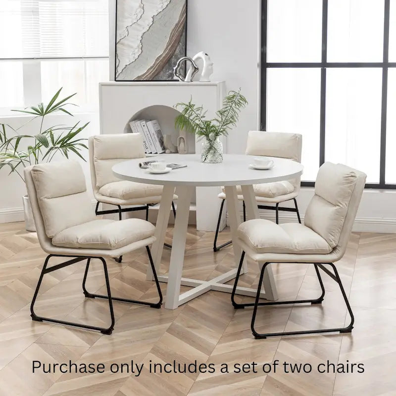Chaise de salle à manger tapissée en tissu marron/blanc cassé avec piètement luge, lot de 2