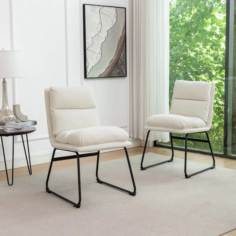 Chaise de salle à manger tapissée en tissu marron/blanc cassé avec piètement luge, lot de 2