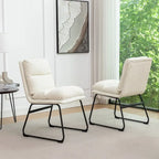 Chaise de salle à manger tapissée en tissu marron/blanc cassé avec piètement luge, lot de 2