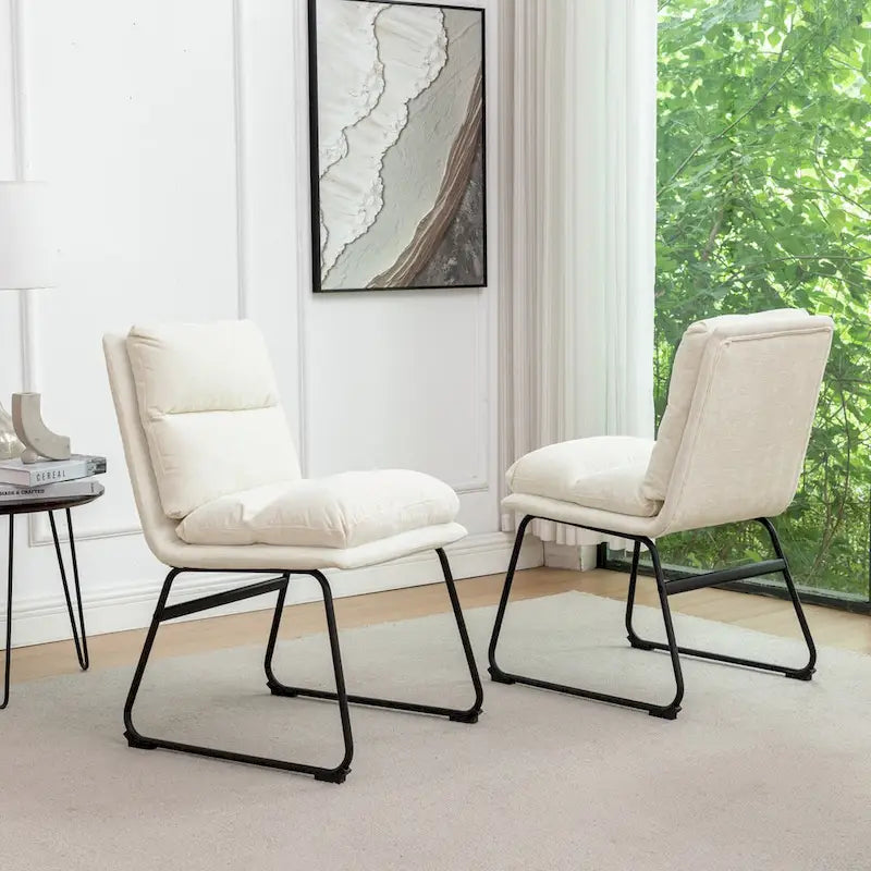 Chaise de salle à manger tapissée en tissu marron/blanc cassé avec piètement luge, lot de 2