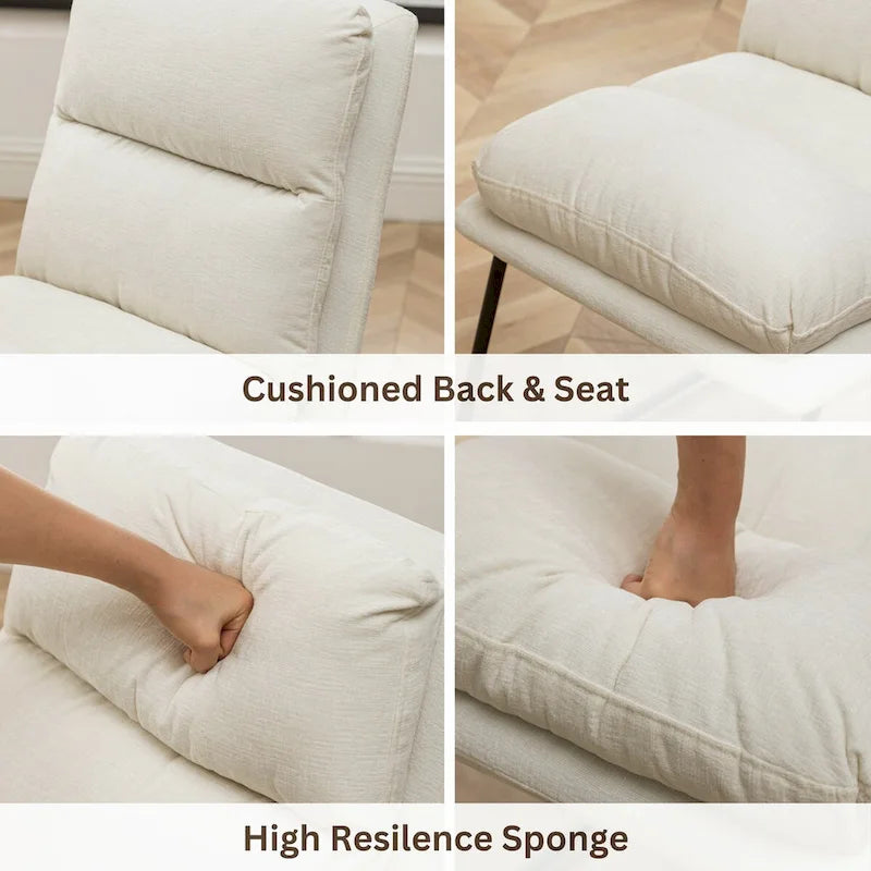 Chaise de salle à manger tapissée en tissu marron/blanc cassé avec piètement luge, lot de 2