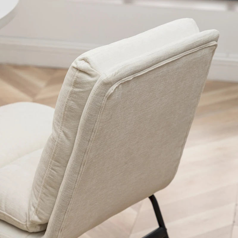 Chaise de salle à manger tapissée en tissu marron/blanc cassé avec piètement luge, lot de 2