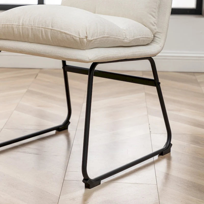 Chaise de salle à manger tapissée en tissu marron/blanc cassé avec piètement luge, lot de 2