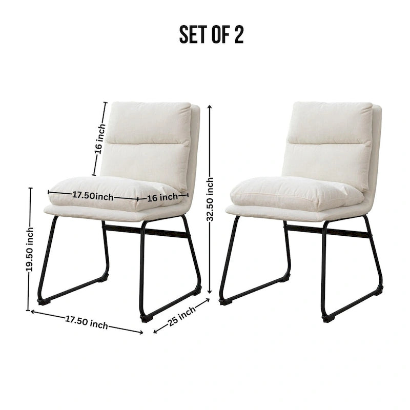 Chaise de salle à manger tapissée en tissu marron/blanc cassé avec piètement luge, lot de 2