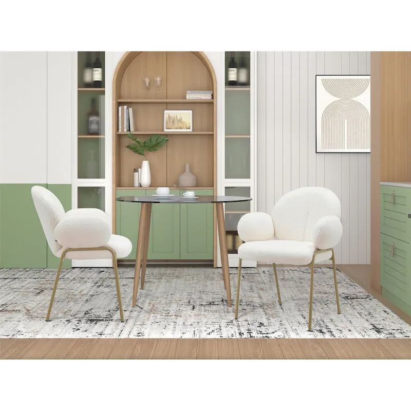 Chaise de salle à manger Off White Teddy et velours gris, lot de 2