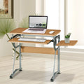 Bureau informatique individuel marron avec tablette coulissante pour clavier et étagère