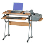 Bureau informatique individuel marron avec tablette coulissante pour clavier et étagère