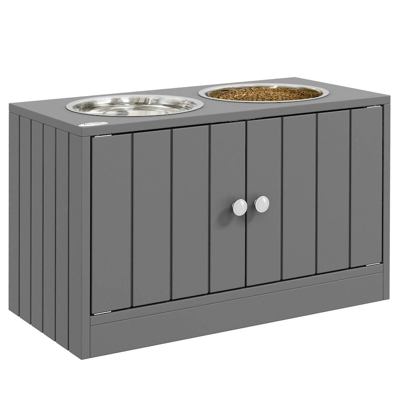 Grandes gamelles surélevées avec meuble de rangement 44L, support de gamelle surélevé pour animaux de compagnie, station d'alimentation pour chiens, Gris