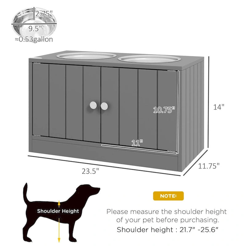 Grandes gamelles surélevées avec meuble de rangement 44L, support de gamelle surélevé pour animaux de compagnie, station d'alimentation pour chiens, Gris