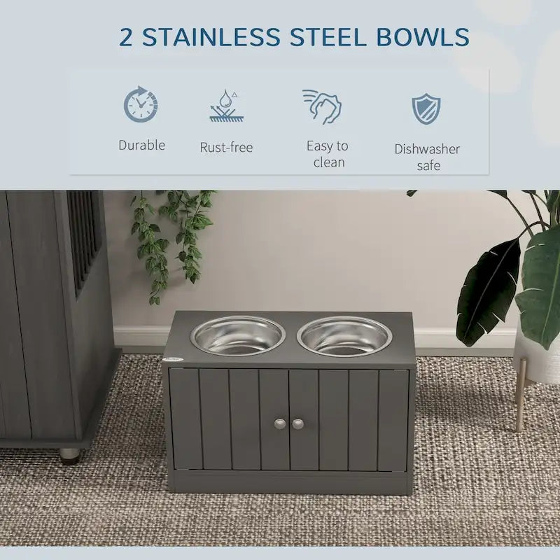 Grandes gamelles surélevées avec meuble de rangement 44L, support de gamelle surélevé pour animaux de compagnie, station d'alimentation pour chiens, Gris