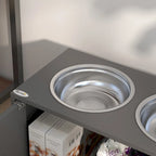 Grandes gamelles surélevées avec meuble de rangement 44L, support de gamelle surélevé pour animaux de compagnie, station d'alimentation pour chiens, Gris