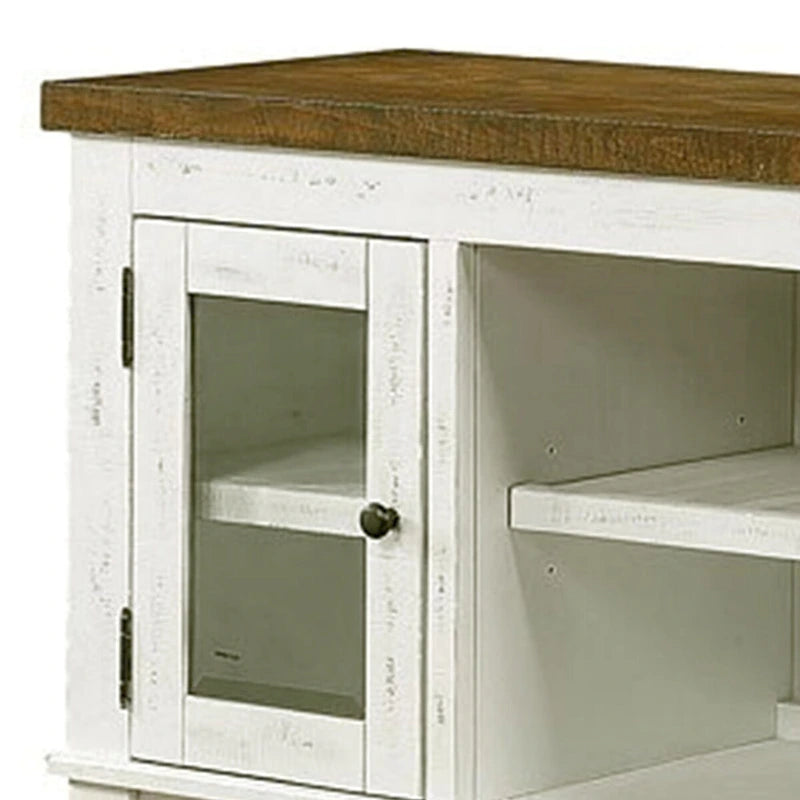 Desservant de ferme 60 po, 2 portes vitrées, blanc et gris vieillis