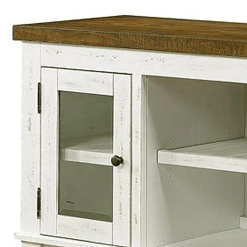 Desservant de ferme 60 po, 2 portes vitrées, blanc et gris vieillis