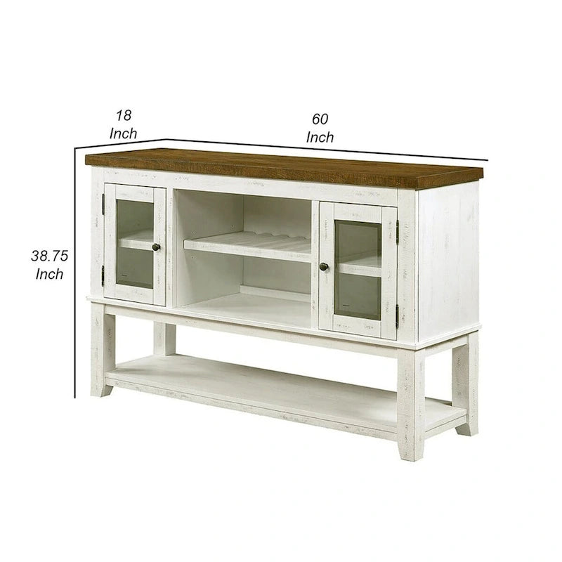 Desservant de ferme 60 po, 2 portes vitrées, blanc et gris vieillis
