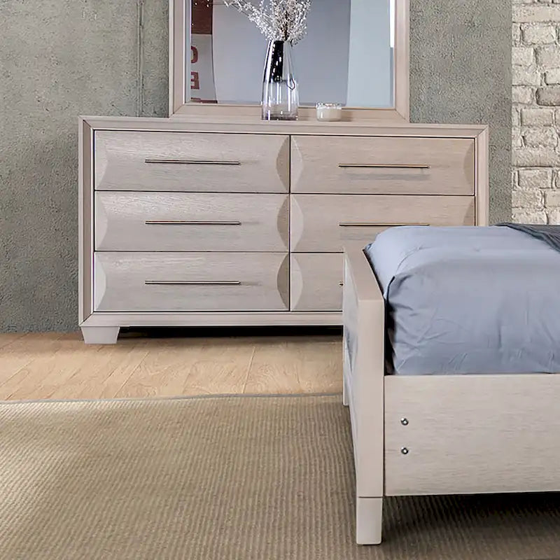 Commode double 6 tiroirs, Façade arrondie, Expresso / Chêne blanc